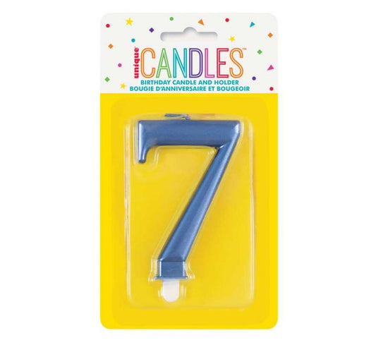 Blue Number 7 Candle