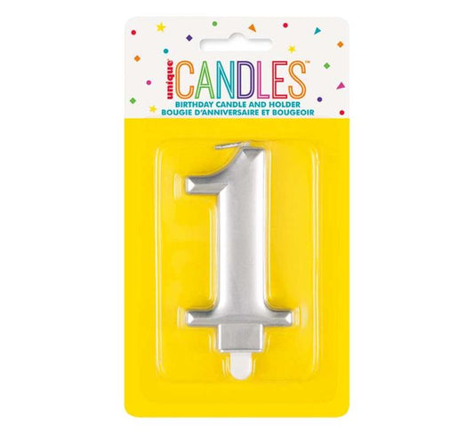 Silver Number 1 Candle