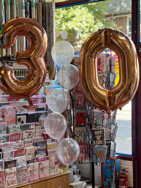 Number 3 and 0 with Clear (Confetti) Latex Balloons Bouquet