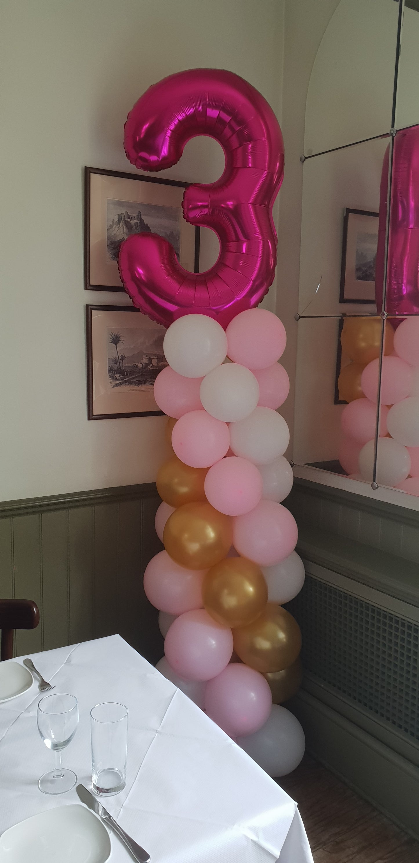 Number 3 Foil Balloon with Latex Balloons Pillar (Air Filled)