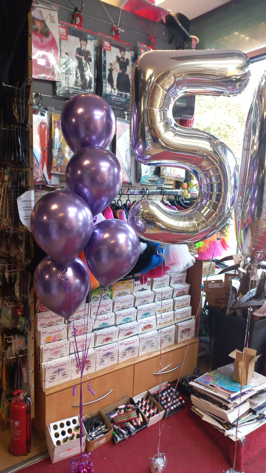 Number 5 with Chrome Latex Balloons Bouquet