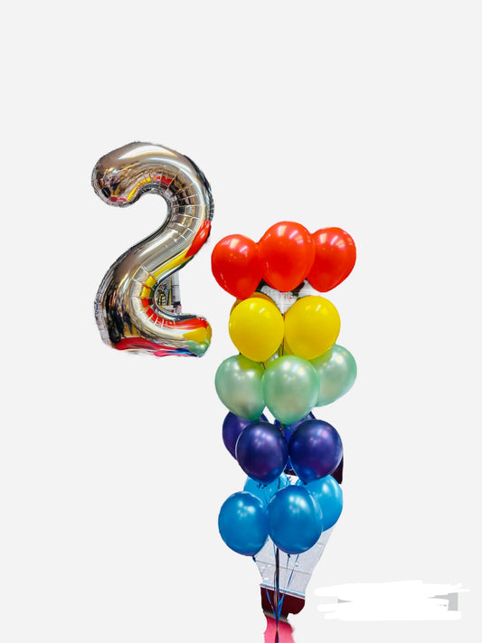 Foil Silver Number 2 with Multicolor Latex Balloons