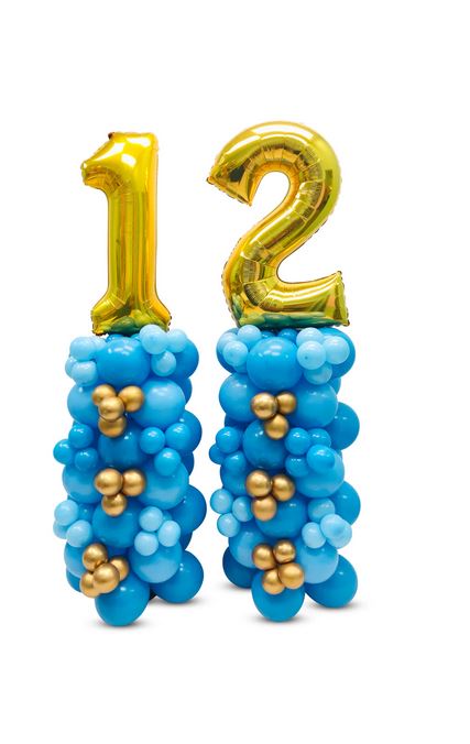 Gold Foil 12 Number with Latex Pillar Balloons