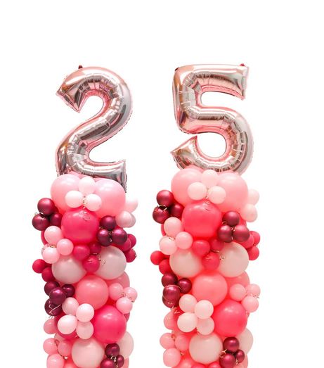 Rose Gold Foil Number with Latex Pillar Balloons