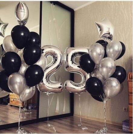 Foil Numbers with Metallic Black & Silver Latex Balloons