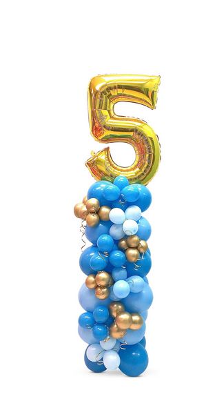 Gold Foil Number 5 with Latex Pillar Balloons