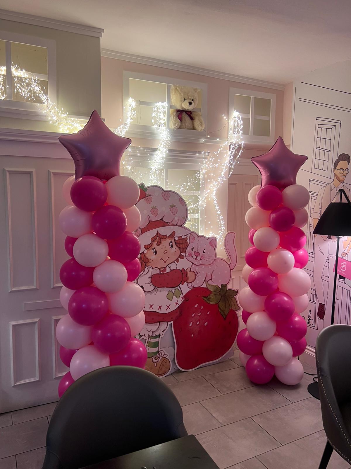 Pink Star Foil Balloon with Chrome Latex Balloons Pillars (Air Filled)