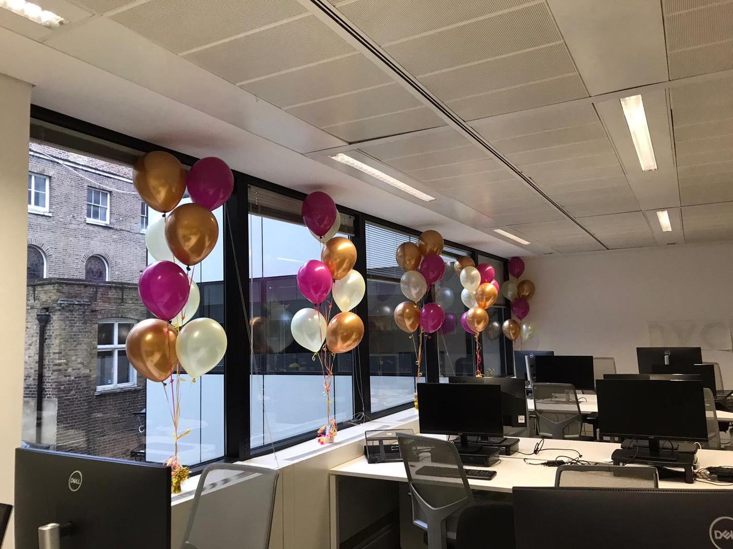 Pink, Chrome Gold & White Latex Balloons Bouquets