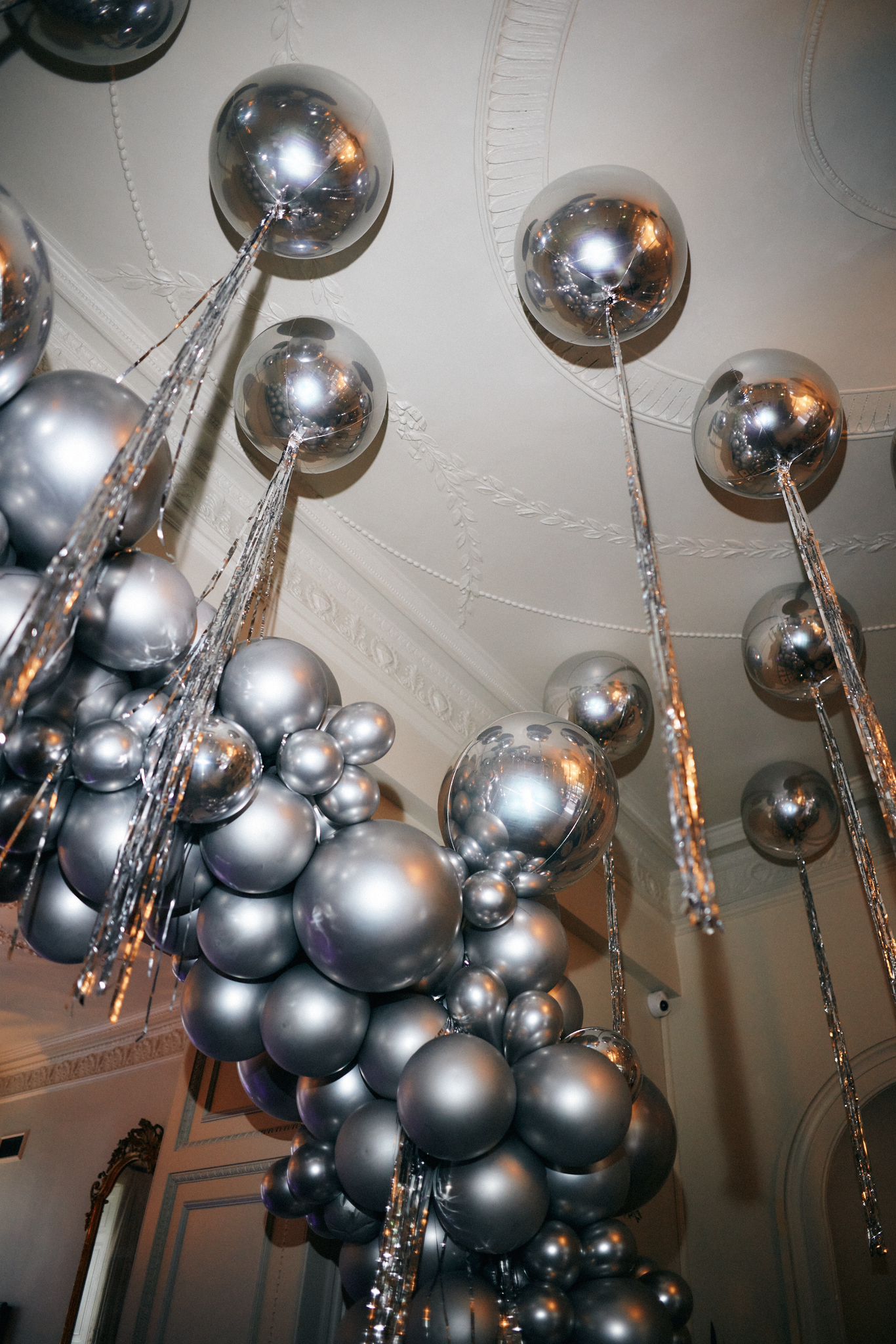 Silver Orbs Ceiling Balloons & Chrome Latex Balloons Garland