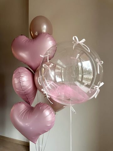 Soft Pink Hearts & Bubble Balloon Bouquet – Balloons Shop London