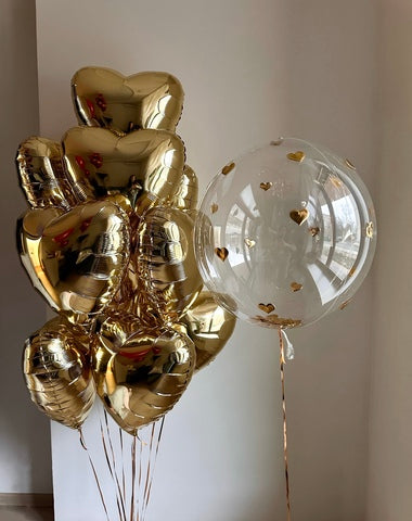 Golden Heart & Bubble Helium Balloon Set