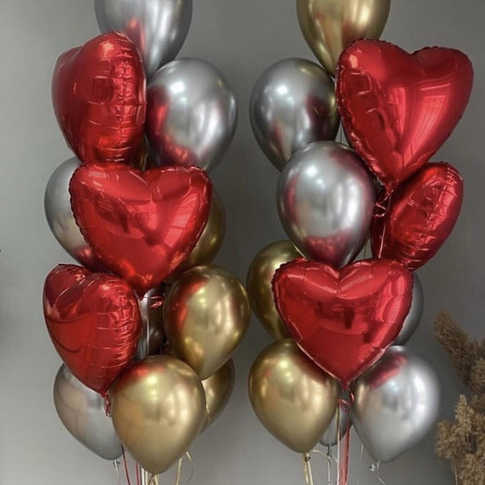 Red love heart foil balloon with latex balloons bouquet for celebrations in London
