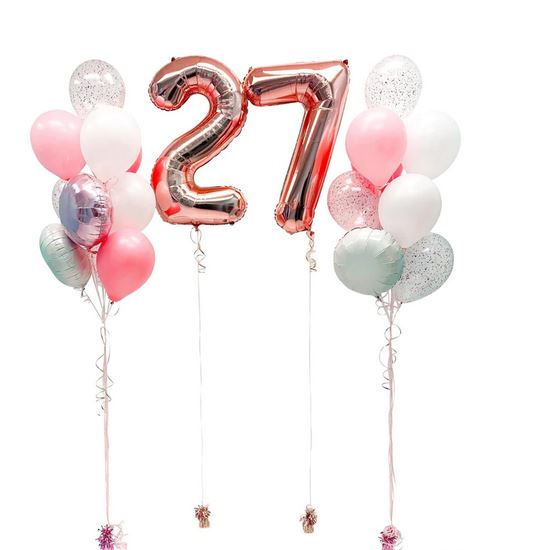 Rose gold foil number balloon with latex confetti balloons for celebrations in London
