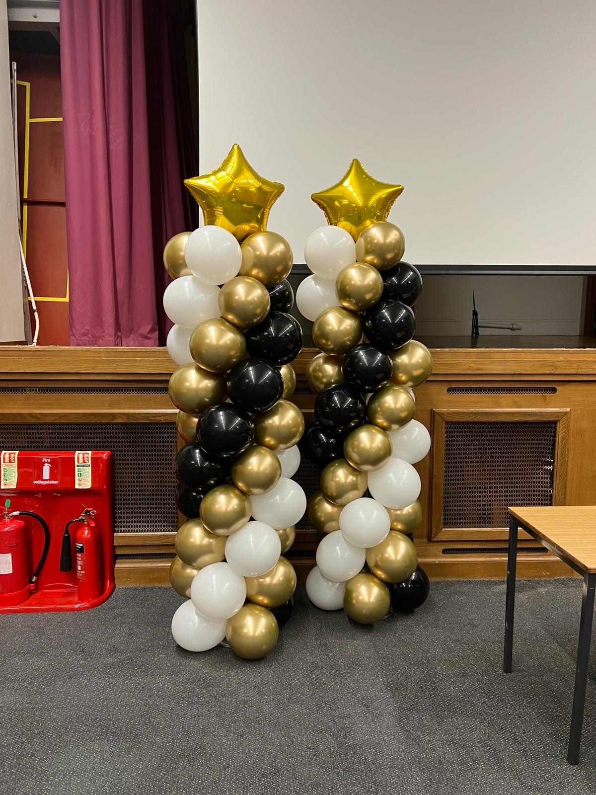 Gold Star Foil Balloon with Chrome Latex Balloons Pillars (Air Filled)