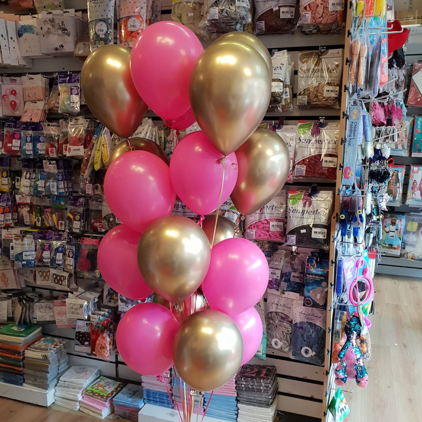 Gold and Pink Balloon Cluster