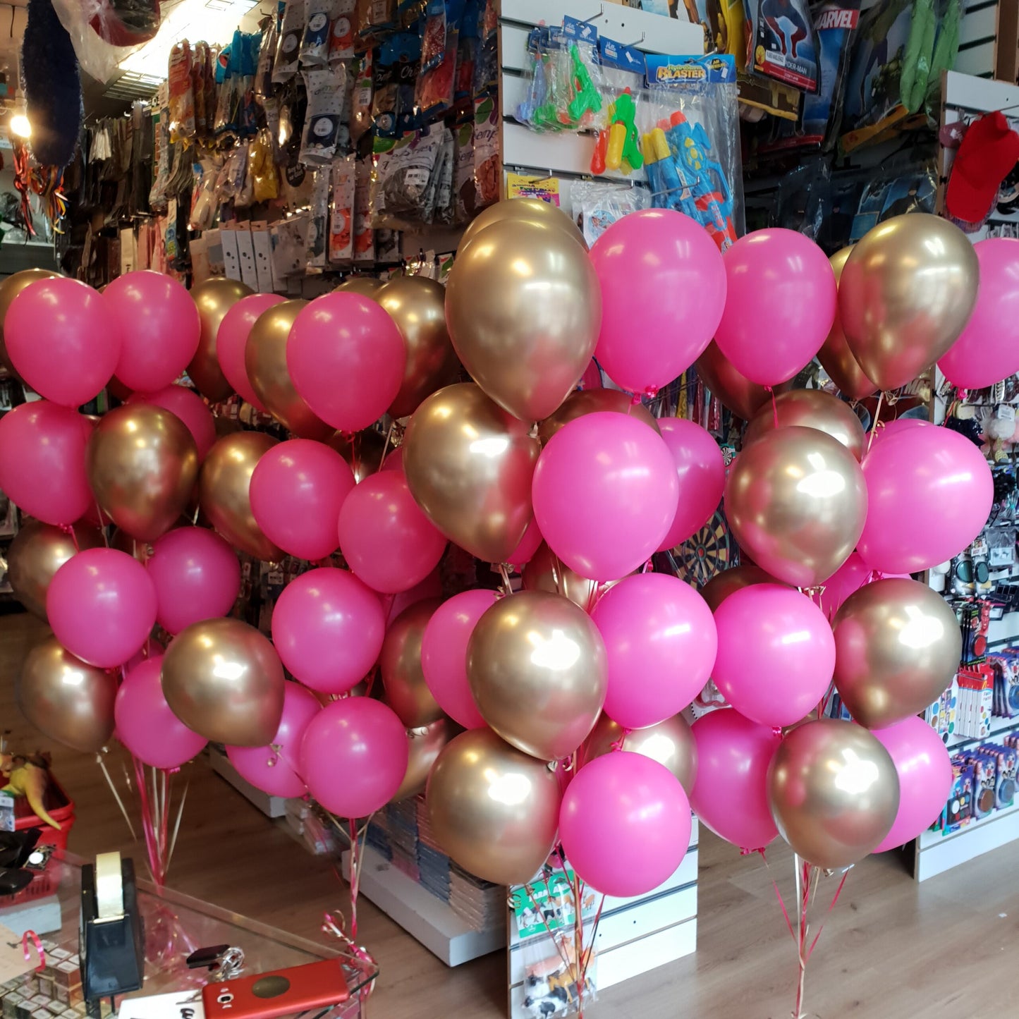 Gold and Pink Balloon Cluster