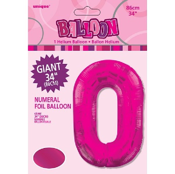 34" Pink Foil Number 0 Helium Balloon