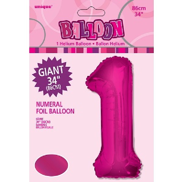 34" Pink Foil Number 1 Helium Balloon