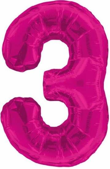 34" Pink Foil Number 3 Helium Balloon