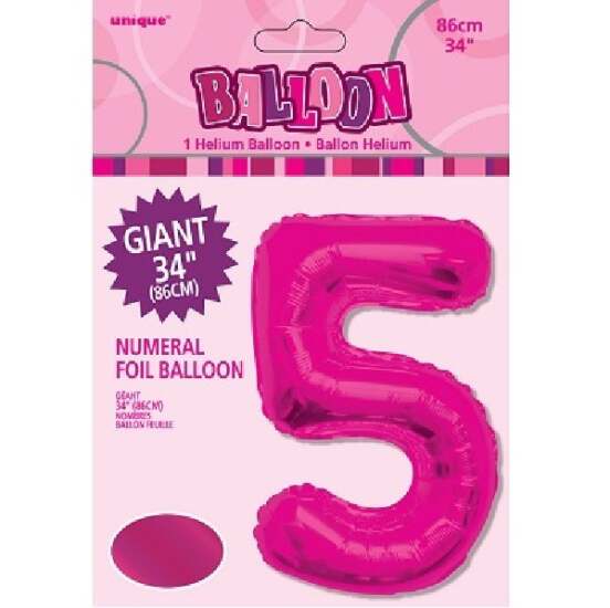 34" Pink Foil Number 5 Helium Balloon