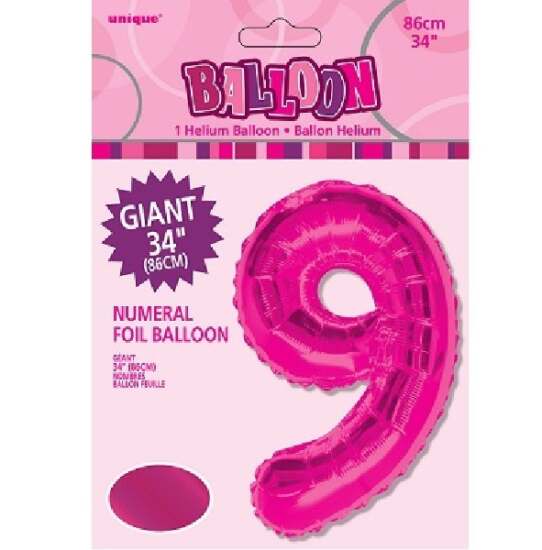 34" Pink Foil Number 9 Helium Balloon