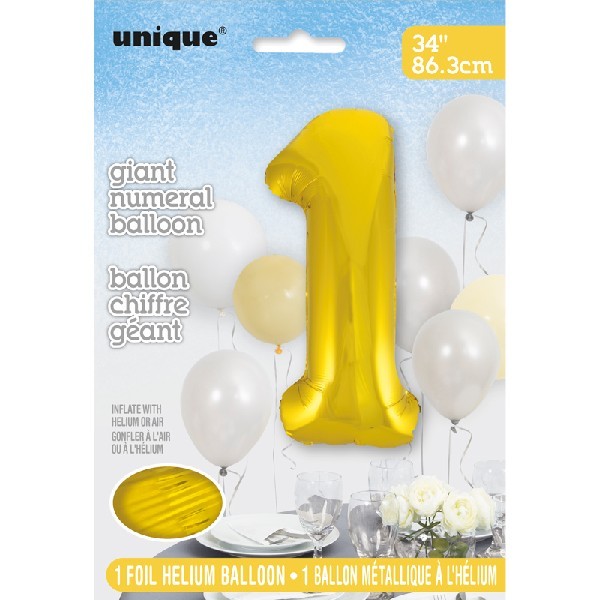 34" Gold Foil Number 1 Helium Balloon