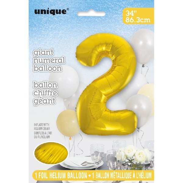 34" Gold Foil Number 2 Helium Balloon