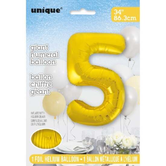 34" Gold Foil Number 5 Helium Balloon