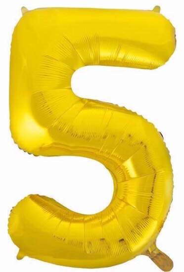 34" Gold Foil Number 5 Helium Balloon