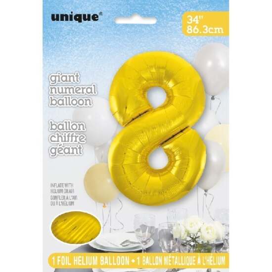 34" Gold Foil Number 8 Helium Balloon