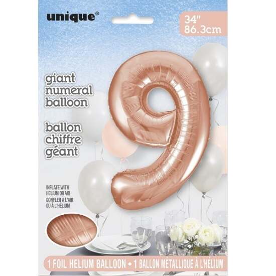 34" Rose Gold Foil Number 9 Helium Balloon