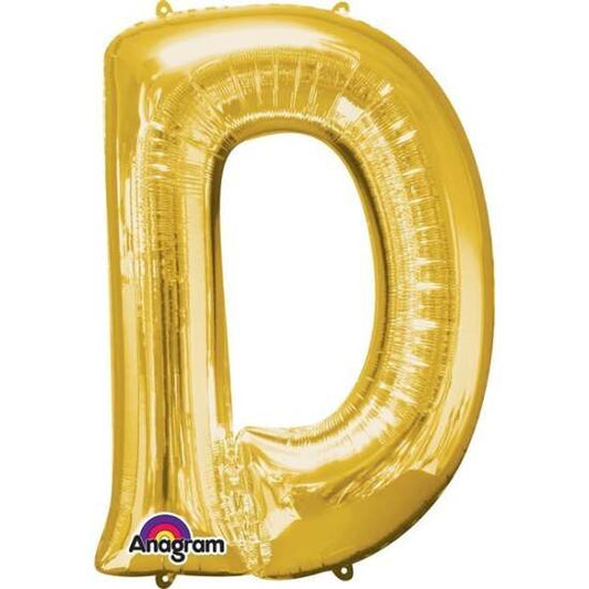 Gold Letter D Helium Foil Balloon