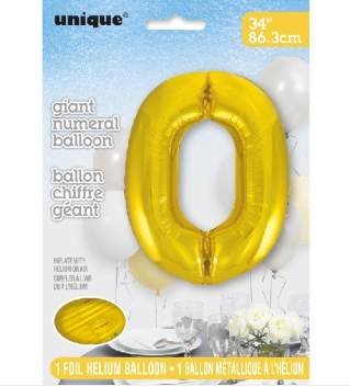 34" Gold Foil Number 0 Helium Balloon