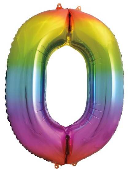 Rainbow Foil Number 0 Helium Balloon 34"