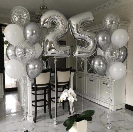 Number with Silver and White Balloons