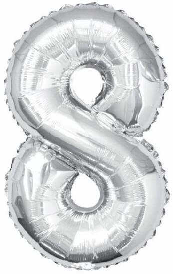 Silver Foil Number 8 Helium Balloon 34"